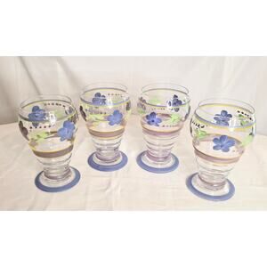 4 Vintage Hand painted Gibson Bella Dinnerware Tumbler Goblets Purple and Green